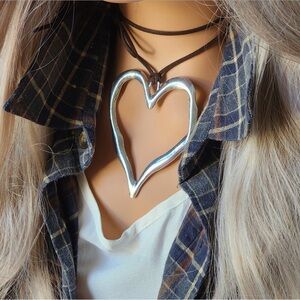 Quirky, Lovely Silver Heart Long Pendant Necklace